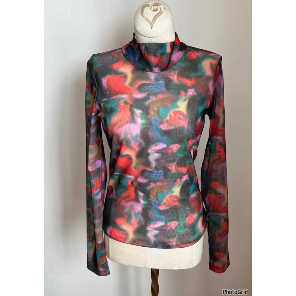 Henrik Vibskov Mesh Long Sleeve Mock Neck Sheer Top XS